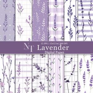 Aquarell Lavendel Digitales Papier, Lavendel Florale nahtlose Muster, lila Pastell für Scrapbooking, Hochzeit floral bedruckbares Papier