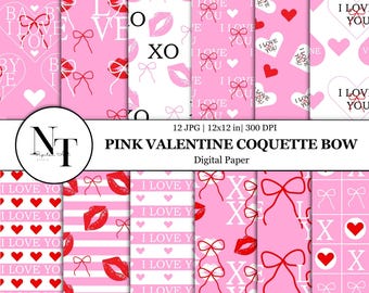 Sweet Pink Valentine's Day Digital Paper Love Seamless Pattern Red Heart Valentines Pattern Printable Paper Scrapbooking Paper