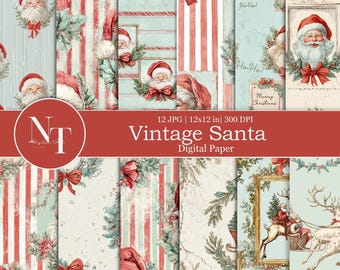 Santa Digital Paper Seamless Pattern, Vintage Christmas Scrapbook Paper, Retro Santa Claus Holiday Backgrounds, Holiday Background