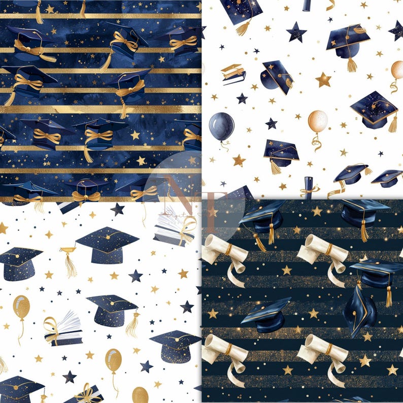 Graduation Paper Pattern Graduation Digital Paper Seamless Pattern, Class of 2024, Glitter Blue ...