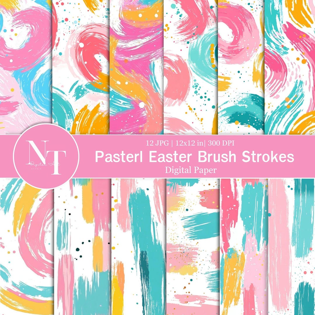 Brush Strokes Bunny Easter Digital Paper Seamless Pattern, Pastel Brush ...