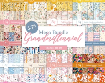 Grandmillennial Digital Paper Bundle Seamless Pattern, Vintage Floral Cottagecore Background, Shabby Chic Scrapbooking, Coquette Printable