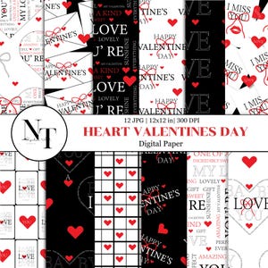 Papel digital con forma de corazón para el día de San Valentín, patrón sin costuras con fondo de corazón rojo para San Valentín, papel para álbumes de recortes imprimible