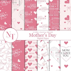 Muttertag Digitales Papier Mama Nahtloses Muster Rosa Herz Scrapbook Papier Glücklicher Mutter Tag Journal Mutter Tag Karte, die Geschenk für Mama macht