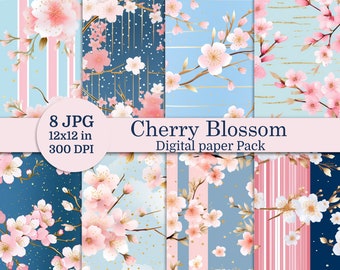 Cherry Blossom Digital Papers Sakura Paper Pack Floral Digital Paper Sakura Flower Paper Digital Scrapbook Japan Flower Seamless Pattern