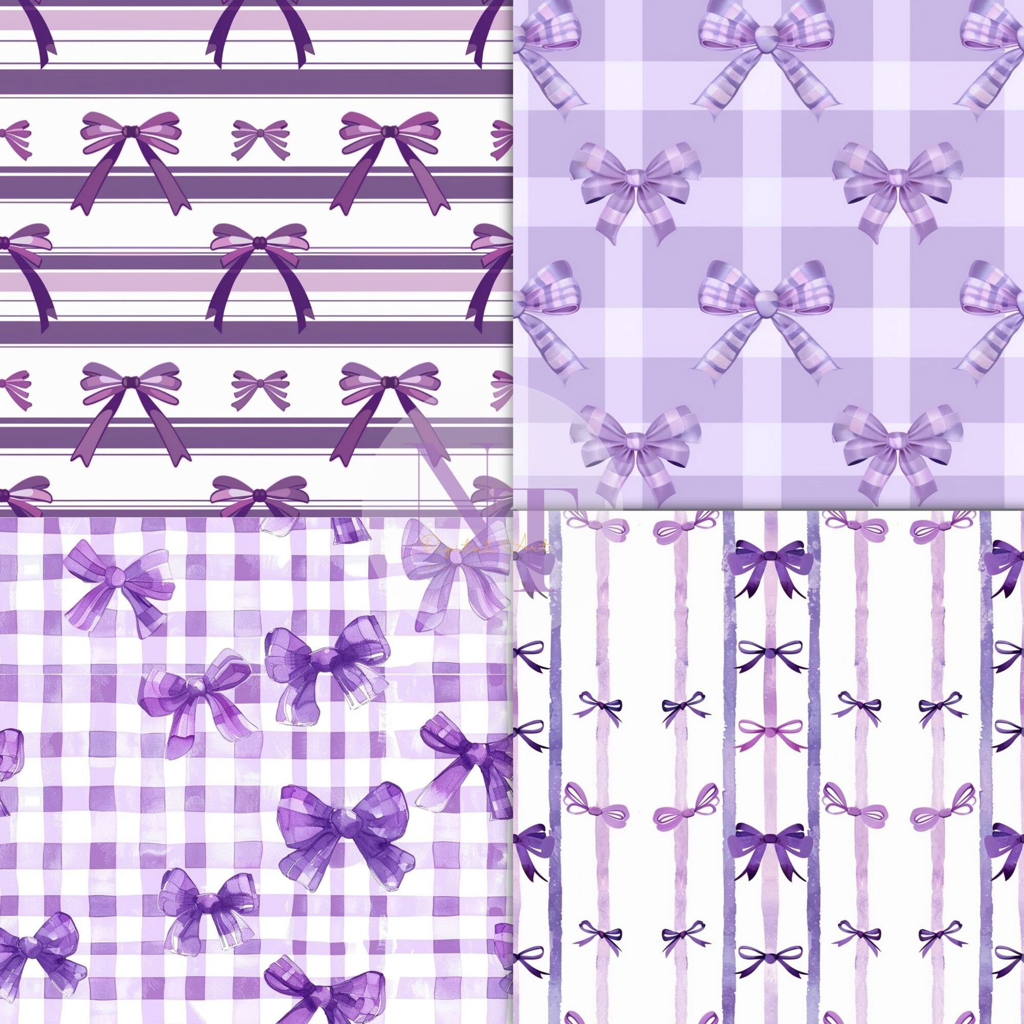 Purple Bow Coquette Digital Paper, Baby Shower Seamless Pattern ...