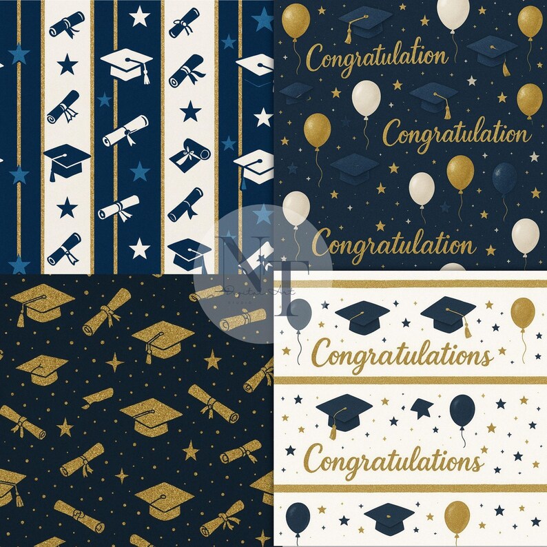 Congragulation Pattern Graduation Digital Paper Seamless Pattern, Class of 2025 Glitter Blue ...