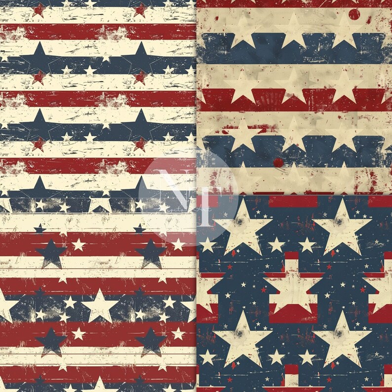 4th of July Digital Paper, USA Grunge Flag Seamless Pattern, USA ...