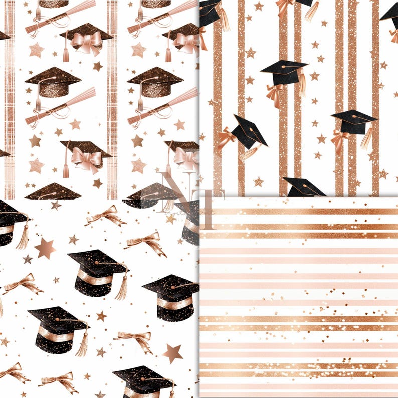 Graduation Digital Paper Seamless Pattern, Class of 2024, Glitter Rose ...