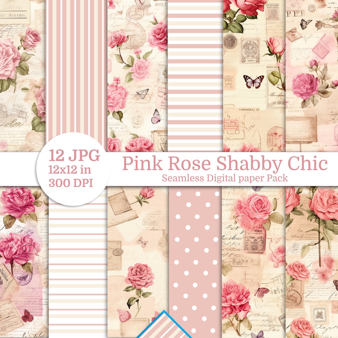 Pink Rose Vintage Valentine Digital Paper Pack: Shabby Chic for ...