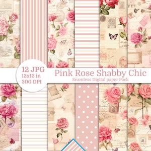 Pink Rose Vintage Valentine Digital Paper Pack: Shabby Chic for Scrapbooking, Card Making & Crafts - Instant Download
