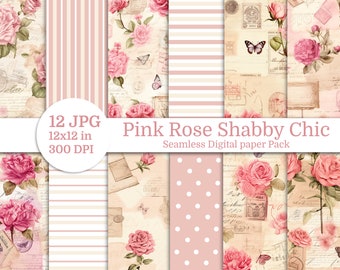 Pink Rose Vintage Valentine Digital Paper Pack: Shabby Chic for Scrapbooking, Card Making & Crafts - Instant Download