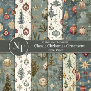 Klassische Weihnachtsverzierung Digitales Papier, Vintage Blaue Weihnachten Nahtlose Muster, Blaue Winter druckbare Papier, Weihnachten druckbare Sammelalbum
