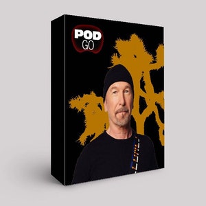 Puede incluir: Una portada de álbum negra y dorada con un hombre que lleva una boina negra y una camisa negra con un collar de cuentas. El texto "POD GO" está en un círculo rojo en la portada.