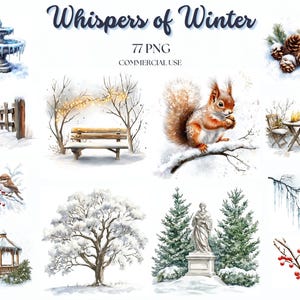 Winter Garden, Winter Watercolor Clipart, Winter Landscape, Watercolor Winter Garden, Winter Scenery, Snow Garden, Winter Stickers