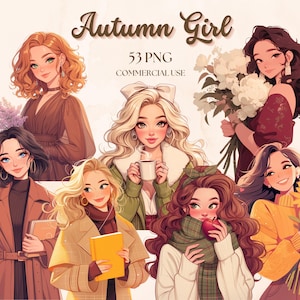 Watercolor Autumn Clipart, Autumn Mood Clipart, Feminine Autumn, Fall Aesthetic Journaling, Autumn Fashion Clipart, Fall Fashion Girls