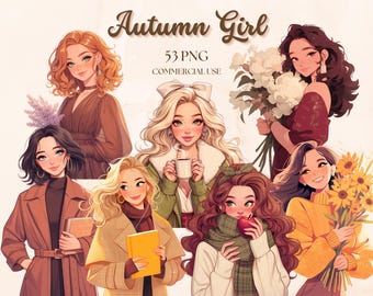 Watercolor Autumn Clipart, Autumn Mood Clipart, Feminine Autumn, Fall Aesthetic Journaling, Autumn Fashion Clipart, Fall Fashion Girls