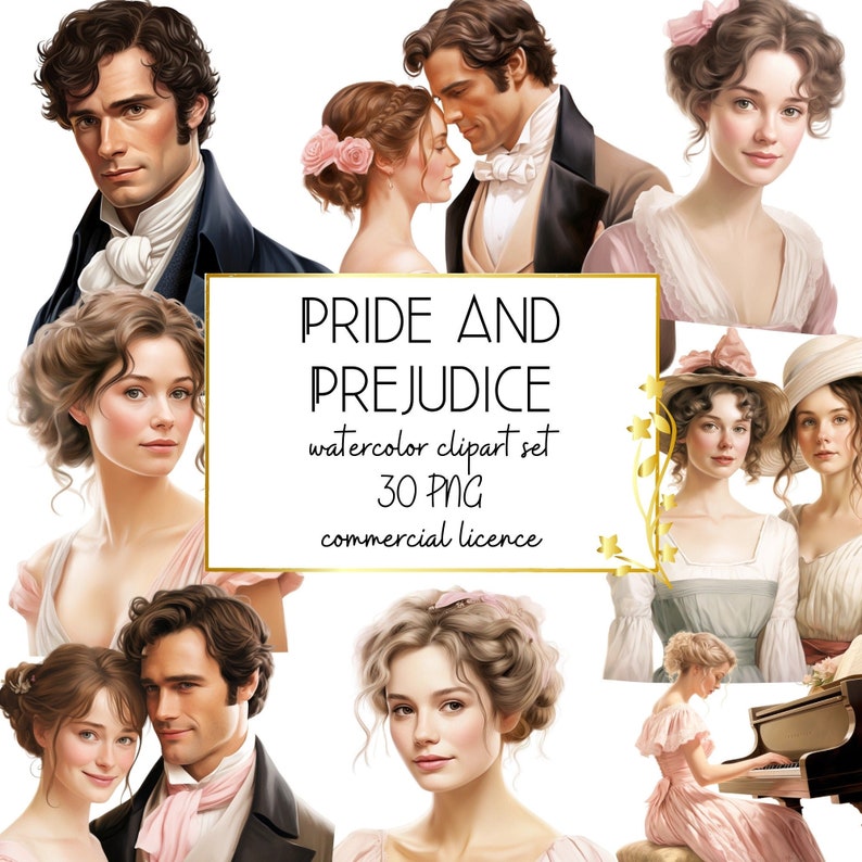 Pride and Prejudice Watercolor Clipart Bundle, Jane Austen Printable ...