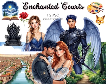 Romantasy Clipart, Enchanted Courts, Fantasy, Roses, Magic, Thorns, Romance Book Lover, Reading Journal, Digital Stickers, Commercial
