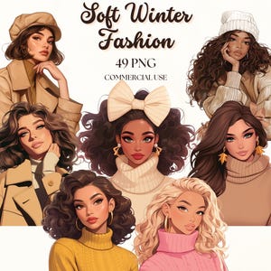 Soft Girl Winter Clipart, Soft Winter Fashion, Feminine Winter PNG, Winter Aesthetic Journaling, Winter Fashion Clipart, Digital Stickers