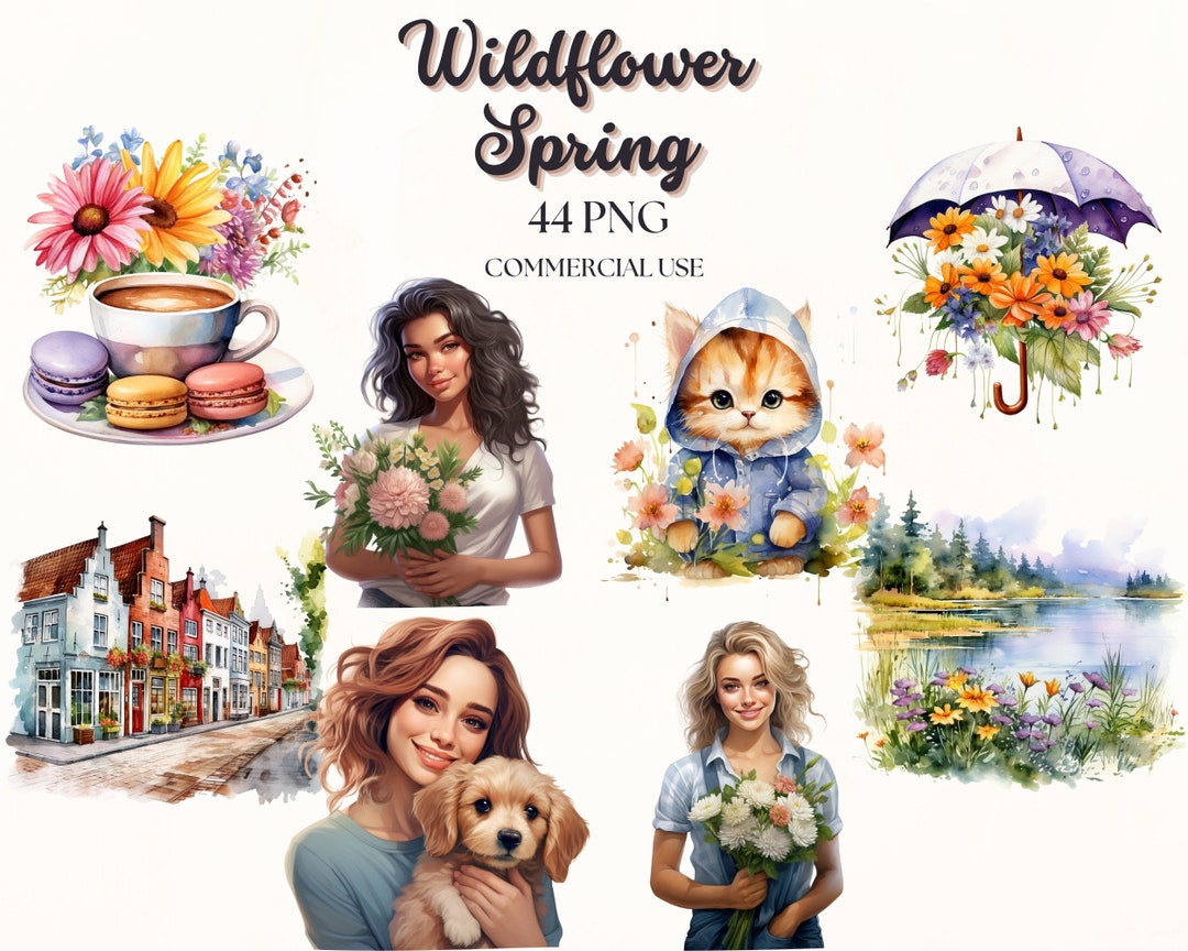 Wildflower Spring Watercolor Clipart Bundle, Cozy Spring Clipart Bundle ...