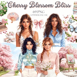 桜のクリップアート、桜の庭、春の花の庭、心地よい春、ロマンチックな春、コテージコア、デジタルステッカー、商用利用