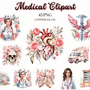 Medische aquarel clipart set, gezondheidszorg clipart, bloemen medische elementen, Boho medische clipart, verpleegkundige clipart, sublimatie, plakboek