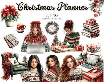 Christmas Planner Clipart: Cozy Winter Holiday Fashion & Decor PNG Bundle (75 PNGs, Commercial Use)