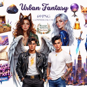 Urban Fantasy, Fantasy Romance Clipart, Romantasy, Miłośnik książek, Mól książkowy, Wiedźmy, Zmiennokształtni, Aniołowie, Demony, Nekromanta, Naklejki Romantasy