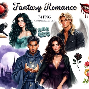 Fantasy Romance Clipart, Romantasy, Dark Romance, Miłośnik książek, Mól książkowy, Wampiry, Wiedźmy, Zmiennokształtni, Anioły, Demony, Naklejki Romantasy