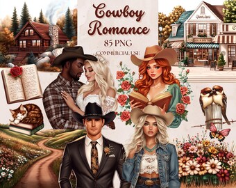 Cowboy Romance Clipart: Small Town Contemporary Book Stickers (PNG, Commercial Use)