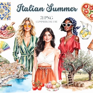 Italian Summer Clipart: Vacation PNG Bundle (71 PNGs, Commercial Use)