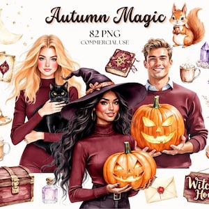 Autumn Magic Clipart: Witching Season Cottagecore Graphics (PNG, Commercial Use)