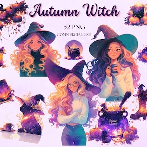 Autumn Witch Watercolor Clipart, Pumpkin Spice Witch, Fall Witch, Fashion Witch Clipart, Halloween Clipart, Planner Stickers, Journaling