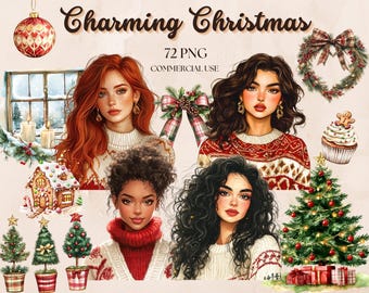 Charming Christmas Clipart: Cozy Holiday Sweater PNG Bundle (72 PNGs, Commercial Use)