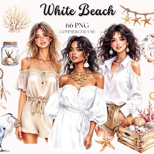 White Beach Clipart, Neutral Beach, Ocean Clipart, Summer Clipart, Seashell, Beach Girls, Beach Fashion, Summer Travel, Summmer Vacation