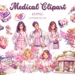 Medical Watercolor Clipart, Healthcare Clipart, Floral Medical Elements, Boho Medical Clipart, Nurse, Doctor, Floral Human Anatomy Clipart