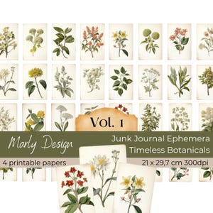 TIMELESS BOTANICALS Vol.1 junkjournal efemere, botanische kaarten, bloemen, planten, kruiden, logboekkaarten, instant download, A4-formaat