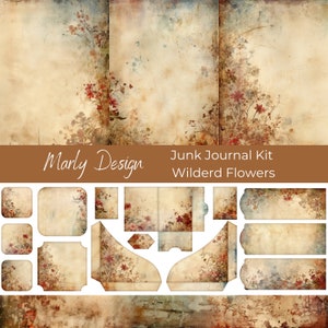 Wilde Blumen Printable Junk Journal Kit Hintergrundseiten und Ephemera Sofort Download