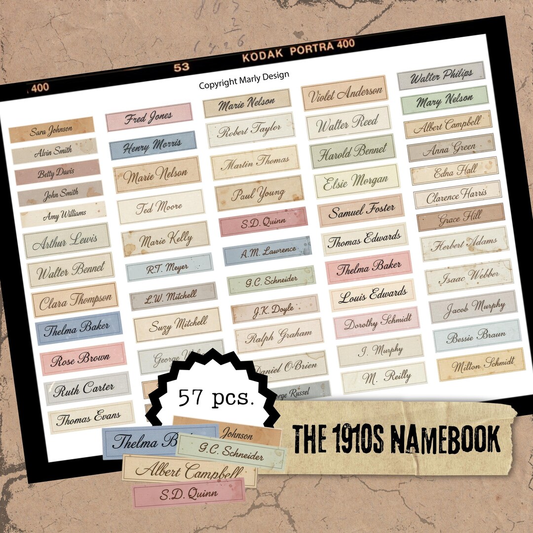 1910s Vintage Name Labels, Antique Ephemera Stickers (digital Download ...