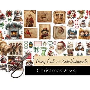 COUPE DE NOL Embellissements et décoration pour journal indésirable Père Noël Rennes Sapin de Noël Cadeaux de Noël Téléchargement instantané A4
