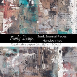 Pages de journal indésirable peintes à la main grungy arrière-plans Mark Making peinture journal indésirable Scrapbooking fabrication de cartes Téléchargement instantané format A4