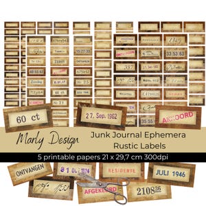 ETIQUETTES RUSTIC, étiquettes pour journal indésirable, fabrication de cartes, scrapbooking, créations en papier, étiquettes vintage, étiquettes numériques, téléchargement immédiat, A4