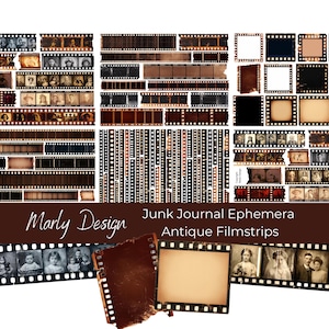 ANTIEKE FILMSTRIPS - Grungy filmstrips, vintage foto's, filmstriplijsten, filmstripstrips Afdrukbaar papier, junkjournal, A4-formaat