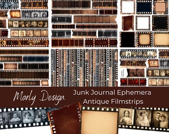 ANTIQUE FILMSTRIPS - Grungy filmstrips, Vintage photo&#39;s, Filmstrip frames, Filmstrip trims Printable papers, Junk journal, A4 size