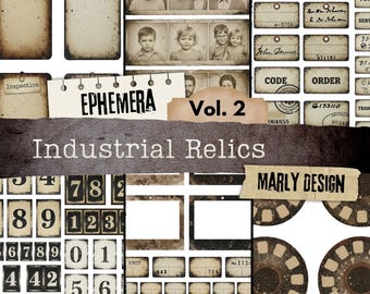 Industrial Relics Vol. 2 Junk Journal Ephemera Kit, Vintage Grunge Printable Pages