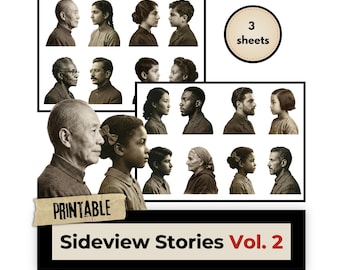 Sideview Stories Vol. 2, Vintage Profile Portraits Printable Ephemera, Junk Journaling, Scrapbooking & Mixed Media
