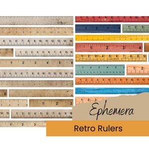 RETRO linialen, vintage linialen, meetlint, centimeters, inches, oude schaal, junkjournaal, digitale papers, kortstondig, instant download, a4