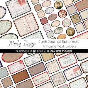 Étiquettes vintage avec texte, journalisation indésirable et papercraft, étiquettes Dennison multicolores, tailles différentes, imprimables numériques A4