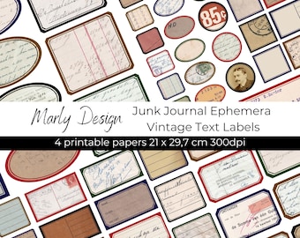 Vintage Text Labels Junk Journaling And Papercraft Dennison Labels Multicolor Different Sizes Printables Digitals A4